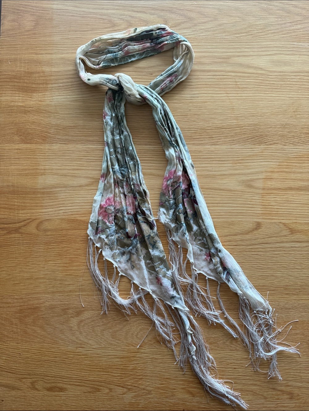 Vintage Ralph Lauren Floral Fringe Scarf in Pink and Green